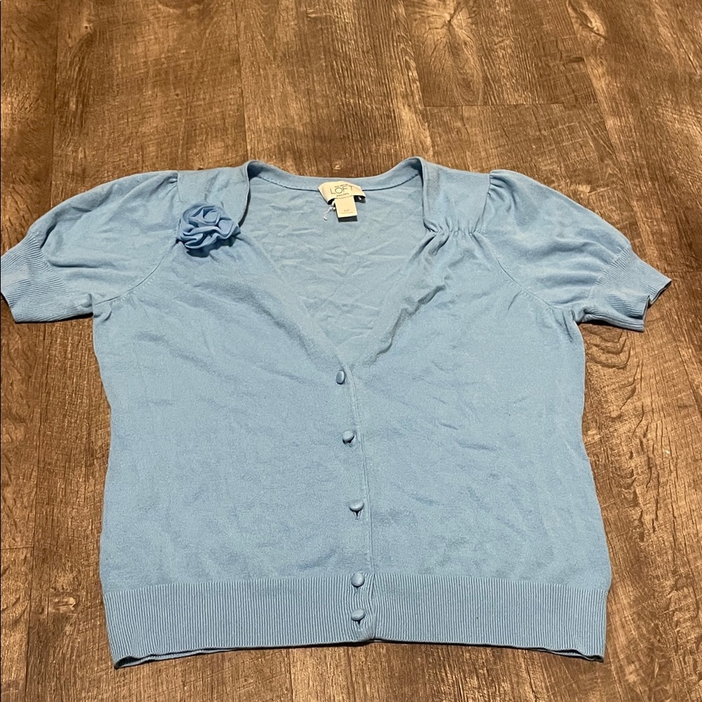 LOFT Blue Cardigan with Floral Detail